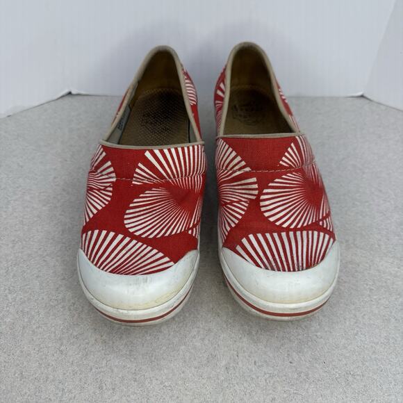Dansko Red Fan Pattern Vegan Comfort Clogs Women’s Slip On Canvas Shoes Size 38 - Picture 2 of 13